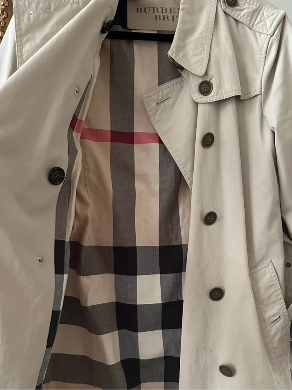 Burberry Brit Light Beige Trench Jacket with Signature Check - Picture 2 of 5